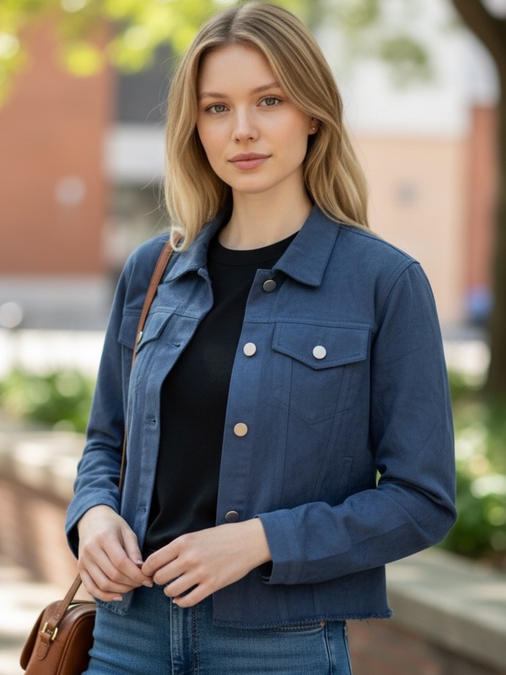 Origami NEW Women's Navy Jean Jacket with Button-Front Closure